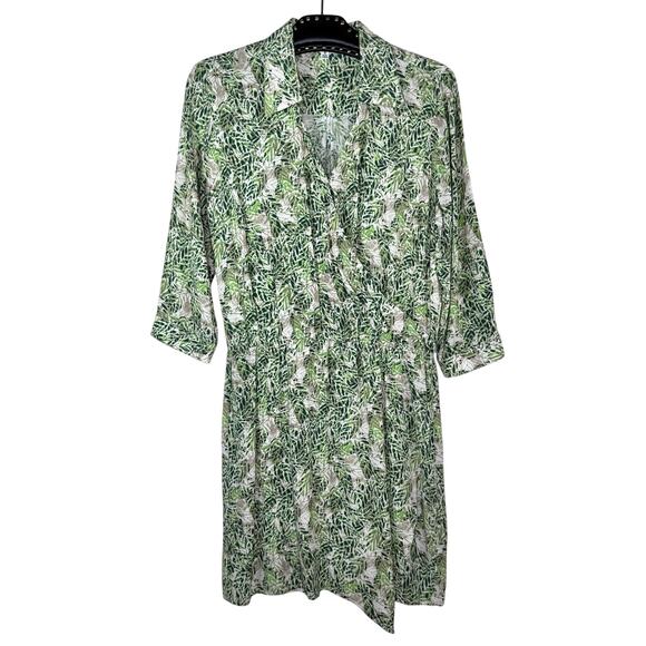 CAbi Tropical Leaf Print 3/4 Sleeve Faux Wrap Dress Small Style 280 - Picture 2 of 12